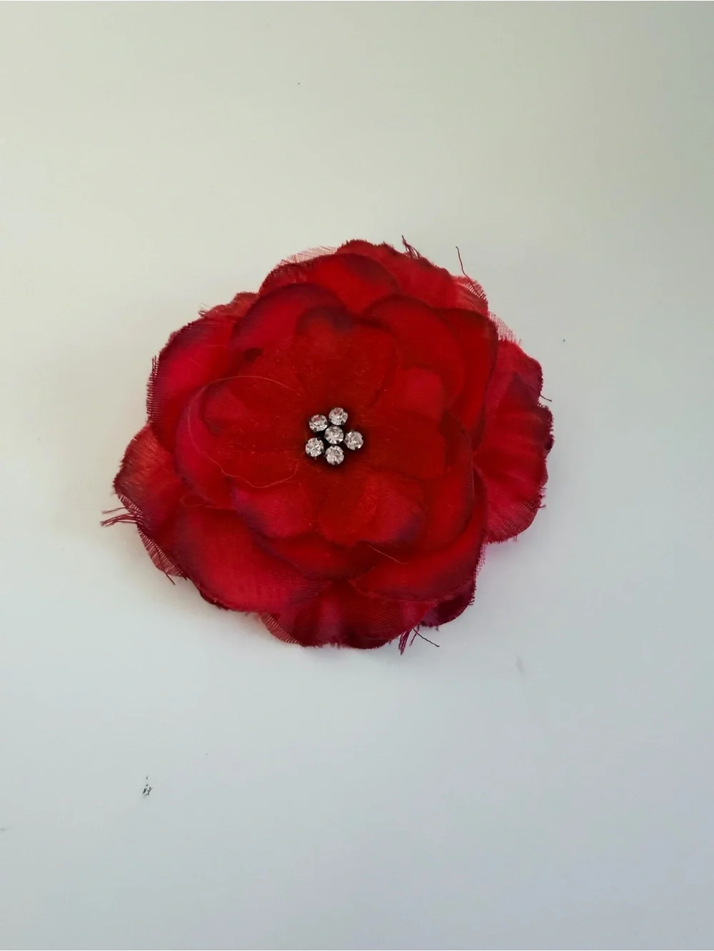 Red Fabric Flower Hair Clip Rhinestone Center Floral Hair Accessory